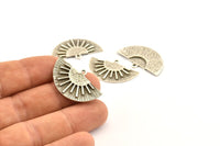 Silver Sun Pendant, 2 Antique Silver Plated Brass Textured Sunny Pendants With 1 Loop, Charms, Earrings, Findings (30x18mm) N1013