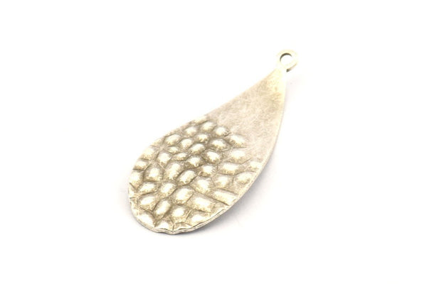 Silver Drop Charm, 8 Antique Silver Plated Brass Drop Charms With 1 Loop, Earrings, Findings (35x15x0.60mm) D1086