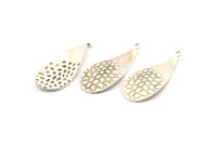 Silver Drop Charm, 8 Antique Silver Plated Brass Drop Charms With 1 Loop, Earrings, Findings (35x15x0.60mm) D1086