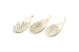 Silver Drop Charm, 8 Antique Silver Plated Brass Drop Charms With 1 Loop, Earrings, Findings (35x15x0.60mm) D1086