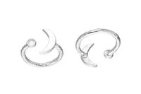Silver Ring Settings, 925 Silver Moon And Planet Ring With 1 Stone Setting - Pad Size 4mm N0799