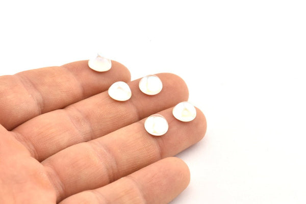Beyaz Cam Kabaşon, 12 Beyaz Cam Daire Boncuk (8x5mm)