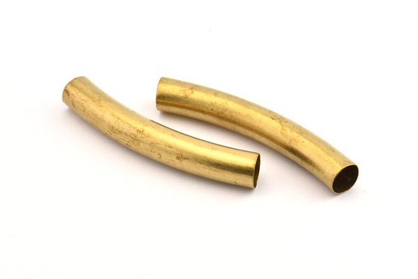 Brass Tube Beads, 2 Raw Brass Curved Tube Pendant, Findings (51x7mm) BS1679
