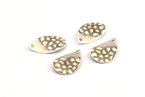 Silver Drop Charm, 12 Antique Silver Plated Brass Drop Charms With 1 Hole, Findings (18x12x0.60mm) D1034