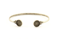 Silver Round Cuff,  Antique Silver Plated Brass  Round Cuff Stone Setting With 2 Pads -  Pad Size 10mm V109 H0923