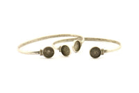 Silver Round Cuff,  Antique Silver Plated Brass  Round Cuff Stone Setting With 2 Pads -  Pad Size 10mm V109 H0923