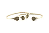 Silver Round Cuff,  Antique Silver Plated Brass  Round Cuff Stone Setting With 2 Pads -  Pad Size 10mm V109 H0923