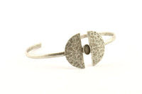 Silver Geometric Cuff,  Antique Silver Plated Brass Geometric Cuff Stone Setting With 1 Pad -  Pad Size 6x4mm R068