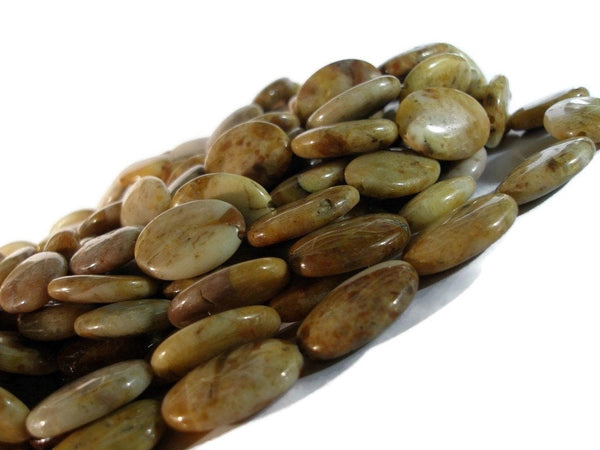Sütlü Kahverengi Jasper 25 mm Oval Değerli Taş Boncuklar Tam Sıra T026