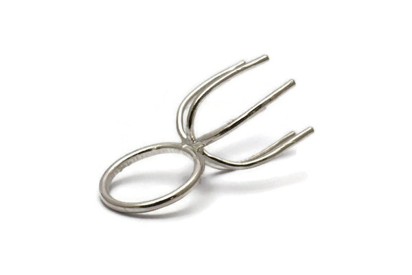 Silver Ring Blank, 925 Silver 6 Claw Ring Blanks For Natural Stones N0045