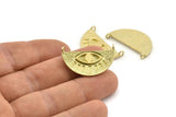 Brass Eye Charm, 2 Raw Brass Eye Charms With 2 Loops, Pendants, Earrings (29x14x1.2mm) N1243
