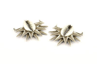 Silver Shell Pendant, Antique Silver Plated Brass Cowrie Shell Pendants With 2 Loops, Charms, Findings (34x31mm) N1008