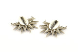 Silver Shell Pendant, Antique Silver Plated Brass Cowrie Shell Pendants With 2 Loops, Charms, Findings (34x31mm) N1008