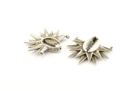 Silver Shell Pendant, Antique Silver Plated Brass Cowrie Shell Pendants With 2 Loops, Charms, Findings (34x31mm) N1008