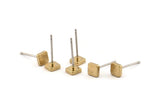 Brass Square Earring, 12 Raw Brass Square Stud Earrings (5mm) D1449