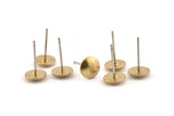 Brass Round Earring, 12 Raw Brass Round Stud Earrings (8mm) D1463