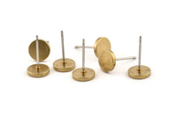 Brass Round Earring, 12 Raw Brass Round Stud Earrings (8mm) D1461