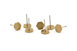 Brass Hexagon Earring, 12 Raw Brass Hexagon Stud Earrings (8mm) D1460
