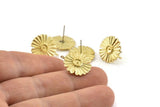 Brass Flower Earring, 4 Raw Brass Flower Stud Earrings (17x1mm) N1171
