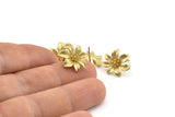 Brass Flower Earring, 6 Raw Brass Flower Stud Earrings (16x15mm) N1169