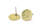 Brass Round Earring, 6 Raw Brass Round Earring Studs (14mm) N1179