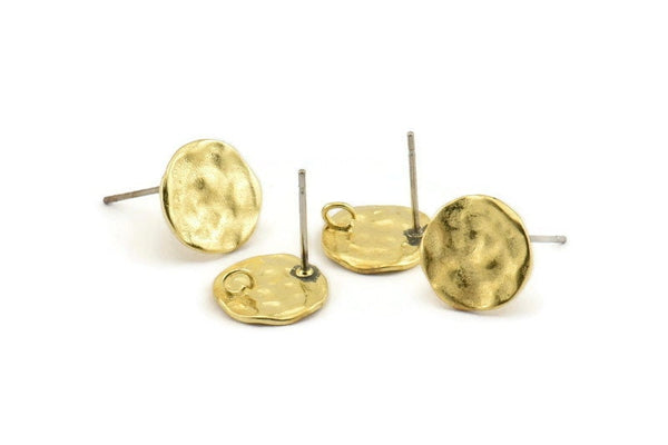Brass Round Earring, 8 Raw Brass Round Earring Studs, With 1 Loop (11mm) N1213