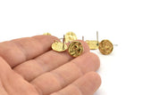 Brass Round Earring, 8 Raw Brass Round Earring Studs, With 1 Loop (11mm) N1213