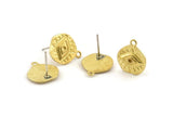 Brass Eye Earring, 6 Raw Brass Eye Stud Earrings With 1 Loop (13x15mm) N1170