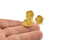 Brass Flower Earring, 2 Raw Brass Flower Stud Earrings With 1 Loop (16mm) N1215