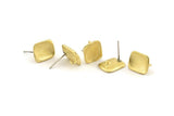 Brass Rectangle Earring, 6 Raw Brass Rectangle Stud Earrings With 1 Loop (13x11mm) N1219