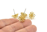 Brass Flower Earring, 6 Raw Brass Taraxacum Stud Earrings With 1 Loop (14mm) N1180