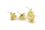 Brass Flower Earring, 4 Raw Brass Flower Stud Earrings With 1 Loop (15x14mm) N1204