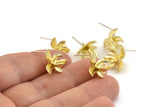 Brass Flower Earring, 4 Raw Brass Flower Stud Earrings With 1 Loop (15x14mm) N1204