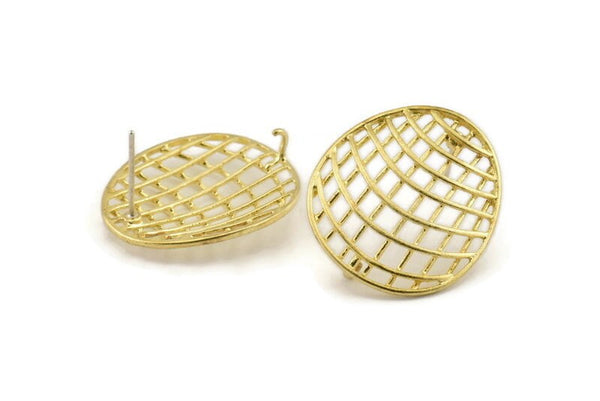 Brass Filter Earring, 4 Raw Brass Filter Stud Earrings With 1 Loop (24x22mm) N1205