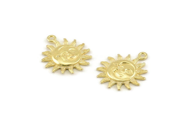 Brass Sun Charm, Raw Brass Sun Charms With 1 Loop, Findings (20x17x2.3mm) N1187