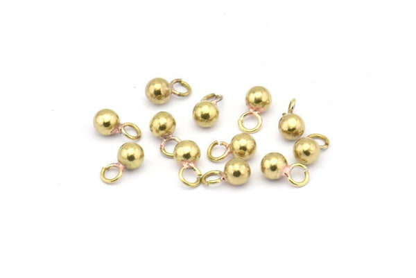 Brass Ball Charm, Raw Brass Ball Charms With 1 Loop (4mm) N0587