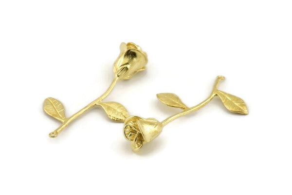 Brass Rose Charm, Raw Brass Flower Charms With 1 Loop, Pendants, Findings (39mm) N1200