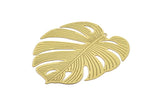 Brass Monstera Charm, 2 Raw Brass Monstera Leaf Charms With 1 Loop, Findings (75x67x0.30mm) D1696