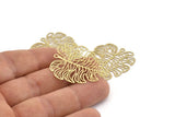 Brass Leaf Charm, 10 Raw Brass Leaf Charms, With 1 Loop And 1 Hole, Findings (35x29x0.40mm) D1671