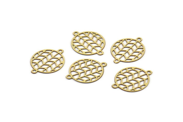 Brass Circle Charm, 50 Raw Brass Circle Connectors With 2 Loops, Findings (12x16x0.30mm) F108