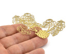 Brass Flower Charm, 10 Raw Brass Flower Charms With 1 Loop, Findings (52x33x0.30mm) D1677