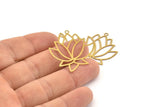 Brass Flower Charm, 10 Raw Brass Lotus Flower Charms With 1 Loop, Findings (37x33x0.40mm) D1693