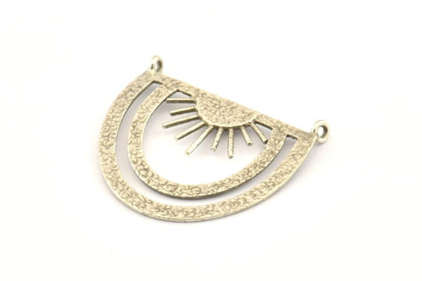 Silver Sun Pendant, 2 Antique Silver Plated Brass Sunshine Pendant With 2 Loops (35x28x0.80mm) N0971 H1188