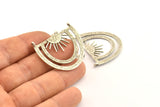 Silver Sun Pendant, 2 Antique Silver Plated Brass Sunshine Pendant With 2 Loops (35x28x0.80mm) N0971 H1188