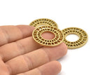 Brass Wheel Charm, 4 Raw Brass Wheel Charms, Findings (30x2mm) D1338