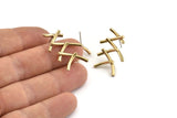 Brass Fence Earring, 2 Raw Brass Fence Stud Earrings (27x20x2mm) N1239