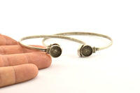 Silver Round Cuff,  Antique Silver Plated Brass  Round Cuff Stone Setting With 2 Pads -  Pad Size 10mm V109 H0923