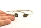 Silver Round Cuff,  Antique Silver Plated Brass  Round Cuff Stone Setting With 2 Pads -  Pad Size 10mm V109 H0923