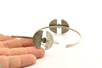 Silver Geometric Cuff,  Antique Silver Plated Brass Geometric Cuff Stone Setting With 1 Pad -  Pad Size 6x4mm R068