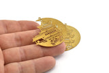 Brass Round Charm, 10 Raw Brass Chinese House Patterned Charms With 1 Loop, Findings, Earrings (40x39x0.30mm) D1429